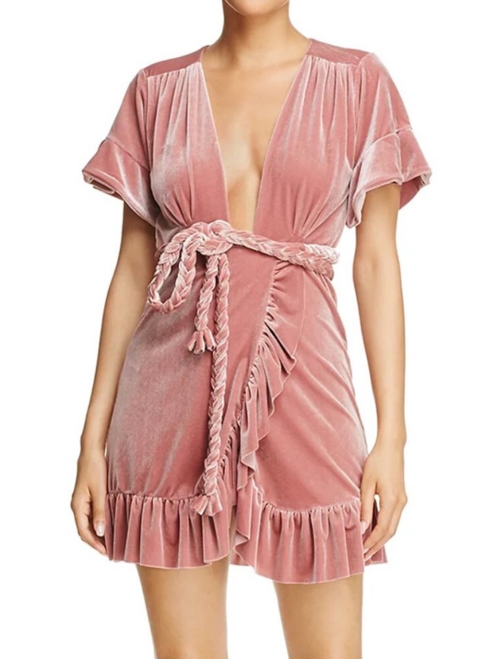 Misa Los Angeles Desma Velvet Pink Mini Wrap Dress